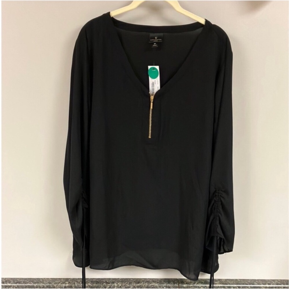 nwt Worthington 2x black shirt with gold zipper detail tie sleeves